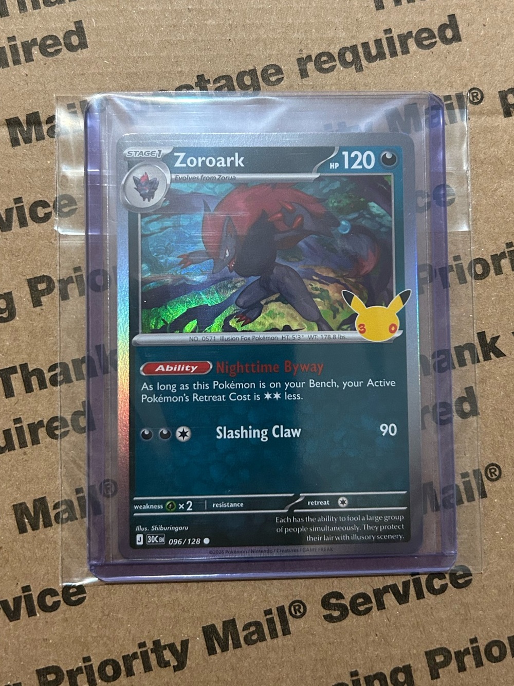 Holo Zoroark 30th Celebration Pokemon TCG Card No. 096/128